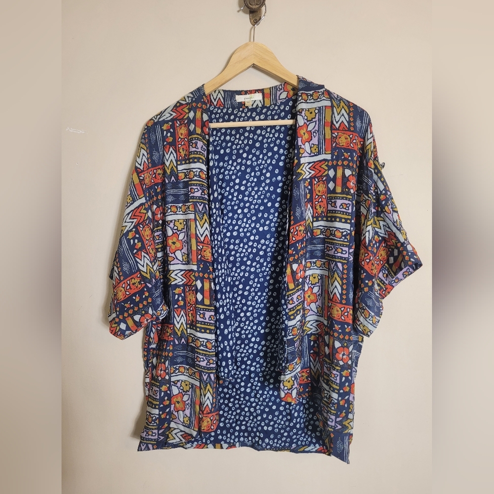 Anthropologie Porridge Patterned Blue Orange White Jacket/Kimono Medium